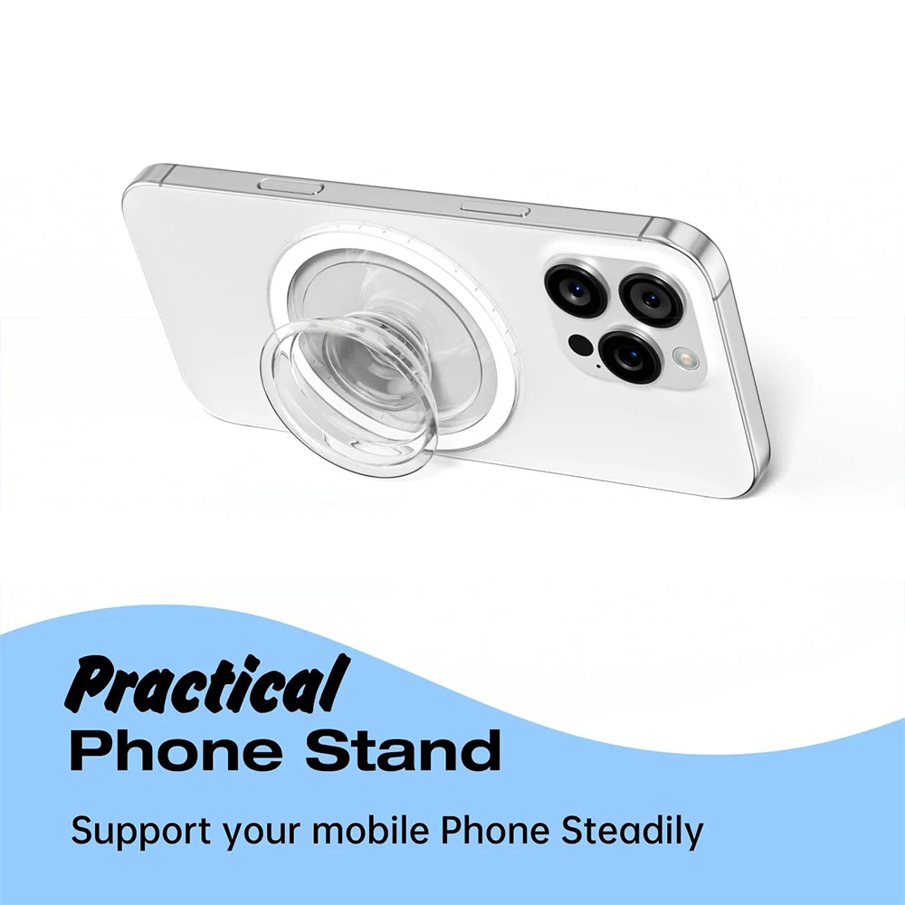 Clear Acrylic Magnetic Phone Stand – Detachable Grip & Kickstand, Removable