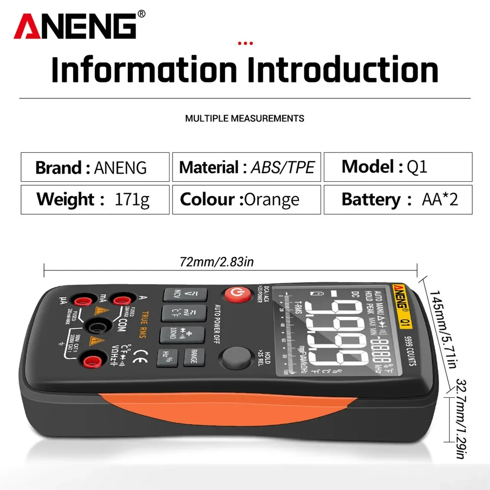 ANENG Q1 디지털 멀티미터 9999 아날로그 테스터, True RMS 전문 멀티메트로 DIY 트랜지스터 캐패시터 NCV 테스터, Lcr 계량기