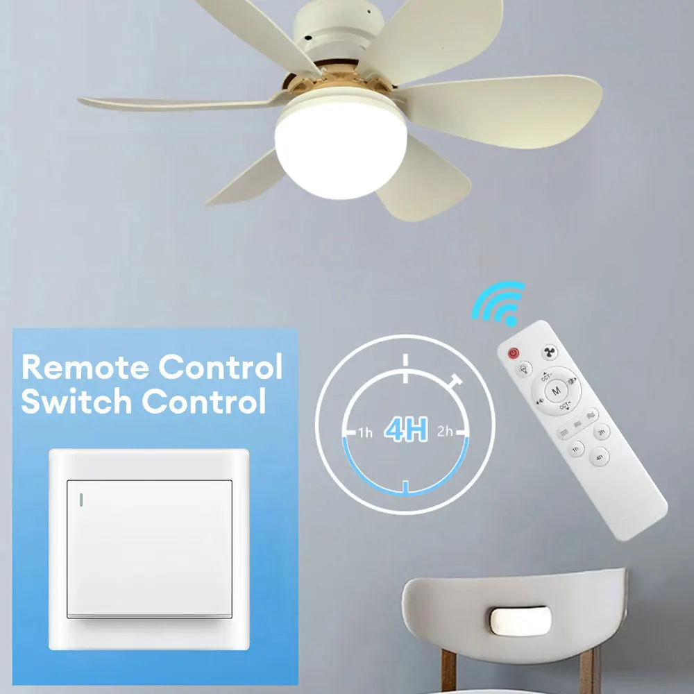 Ceiling Fan With Lighting Lamp E27 Converter Base With Remote Control for Bedroom Living Room Ceiling Fans AC85-265V