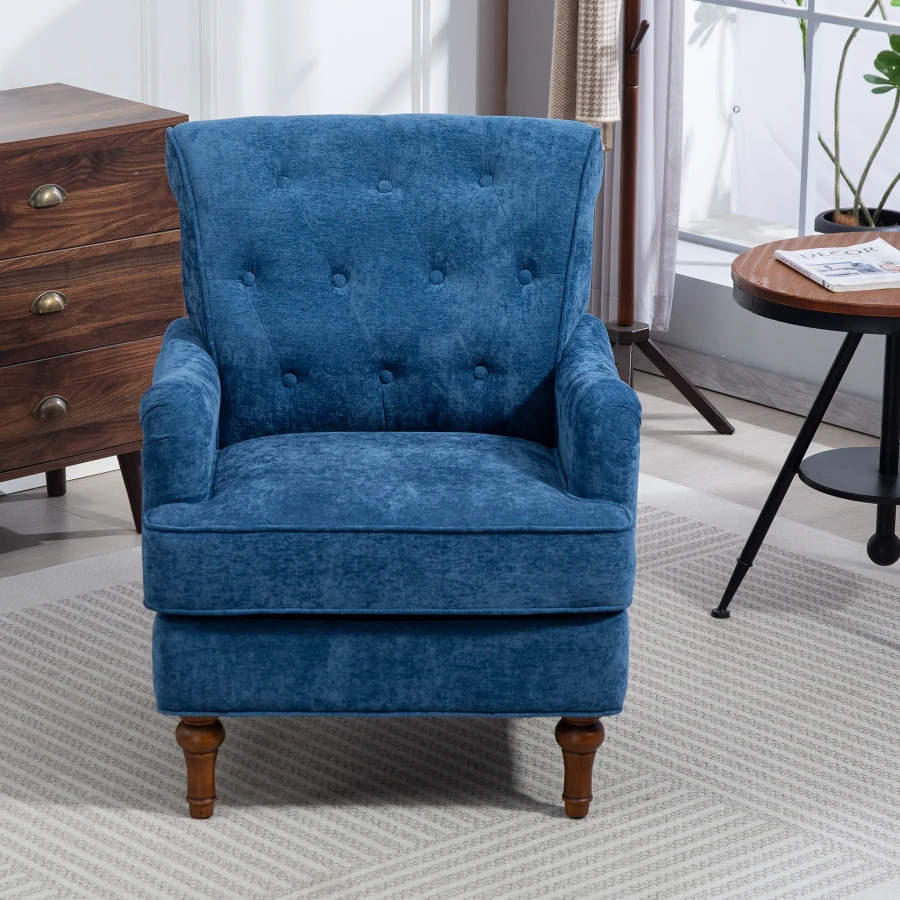 Accent Chair With Comfy Chenille Club Fabric Comfy Upholstered Living Room Arm Chair Springs Cushions and Retro Wooden Legs Fab 3