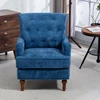 Accent Chair With Comfy Chenille Club Fabric Comfy Upholstered Living Room Arm Chair Springs Cushions and Retro Wooden Legs Fab 3
