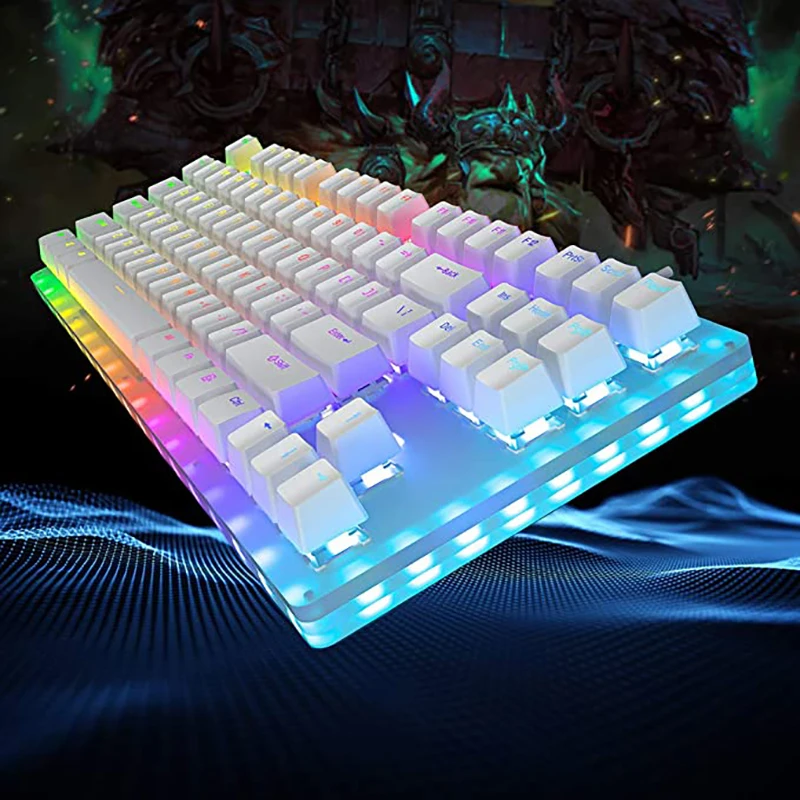 Womier K87 Pro Hot Swappable RGB Gaming Mechanical Keyboard 80% Translucent  Glass Base Silver Gateron Switch with Crystalline
