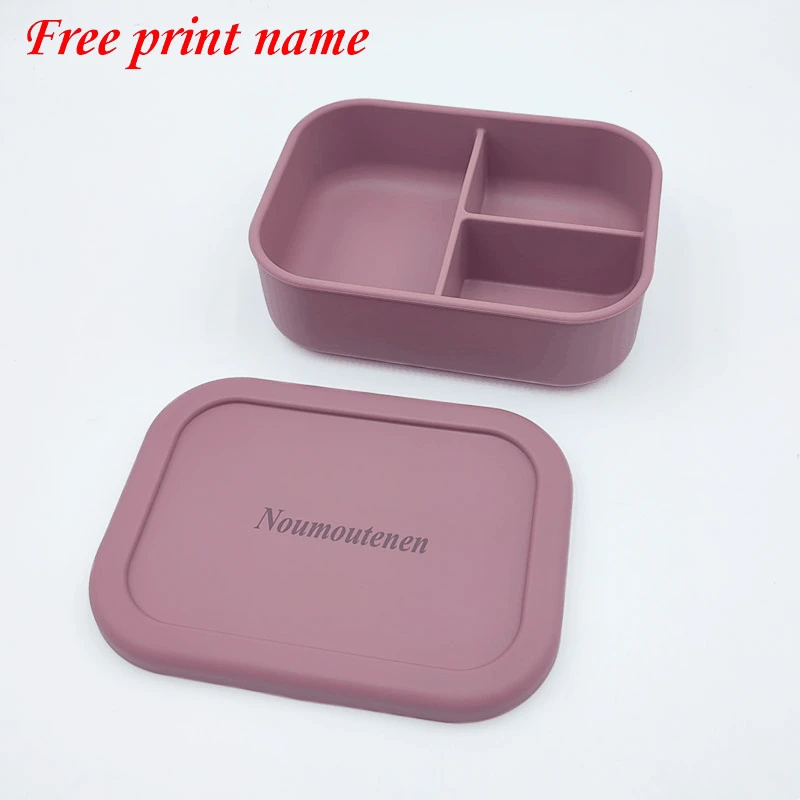 Personalized Name Lunch Box 3 Compartment Silicone Bento Box Portable Leak Proof Microwave Oven Lunch Picnic Food Container