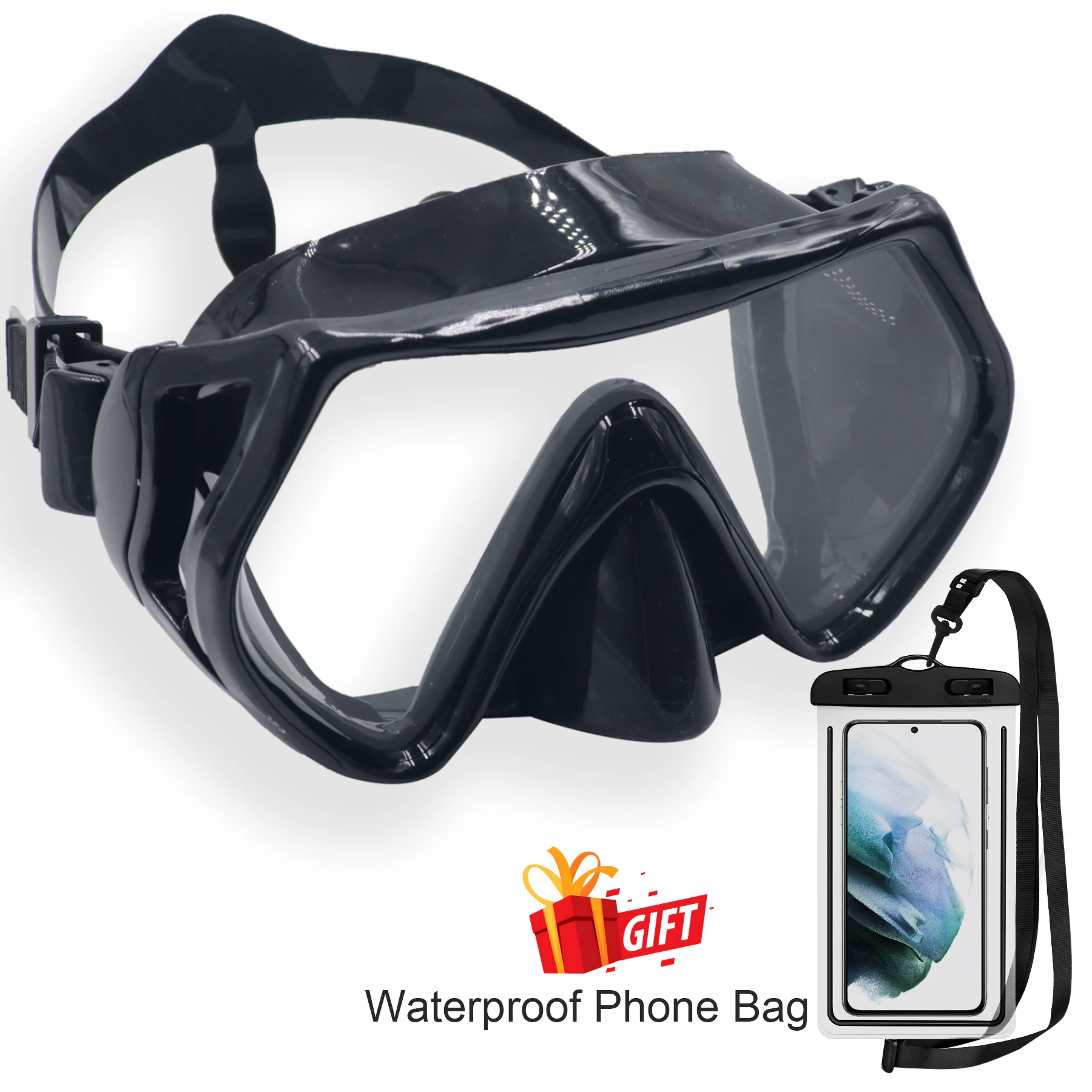 Diving mask Free-diving Scuba diving Snorkeling equipment beach accessories Tempered glass lens for adult pool Swimming Goggles