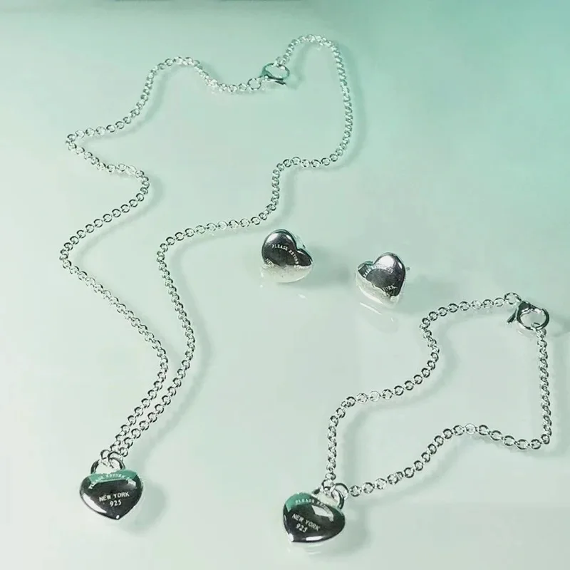 

1: 12024 новый продукт 100% Стерлинговое Серебро 925 пробы, Модный классический кулон в форме сердца, ожерелье, браслет, серьги