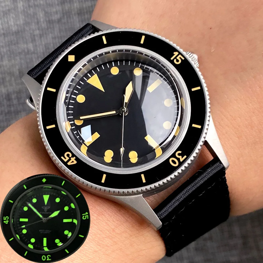Tandorio Super Lume Bezel Mark 50 Fathoms Vintage Mechanical Diver Watch Men Nh35A Domed Sapphire 200M Custodia Impermeabile Per Sabbiatura