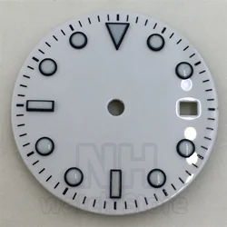 29mm Black & White Watch Dial with Green Luminous Hands - Matte & Glossy Finish (White black index)
