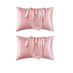 Luxurious 100% Silk Pillowcase - Silky Satin Hair Beauty & Comfort Pillow Cover for Home Decor (1 or 2 Pack) (2pcs pink)