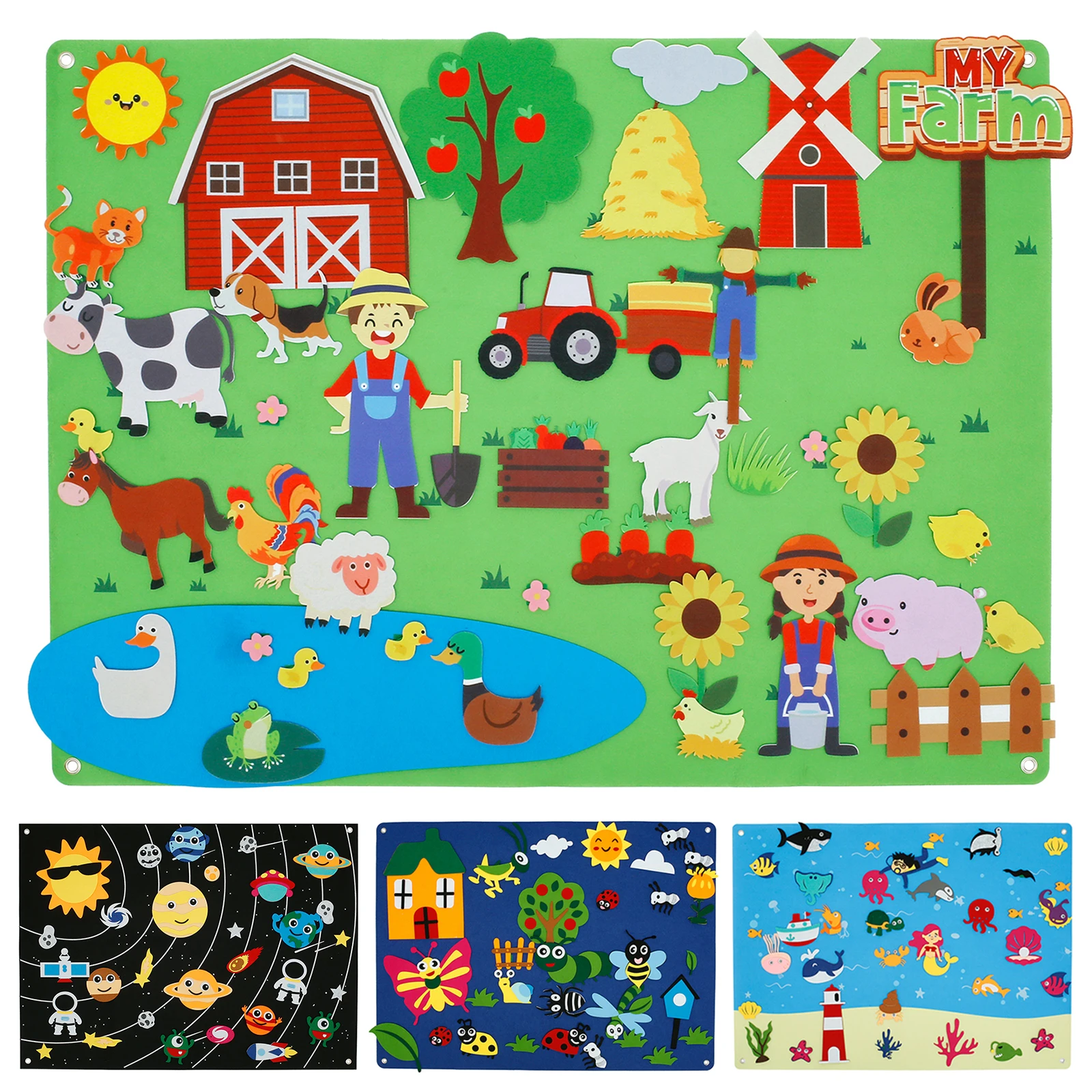 Zundo Tablero De Fieltro Para Cuentos De Granja – Tamaño 102x73 Cm, Incluye Piezas De Fieltro, 2 Ganchos Para Colgar, Ideal Para Narración, Imaginación Y Aprendizaje, Regalo Infantil