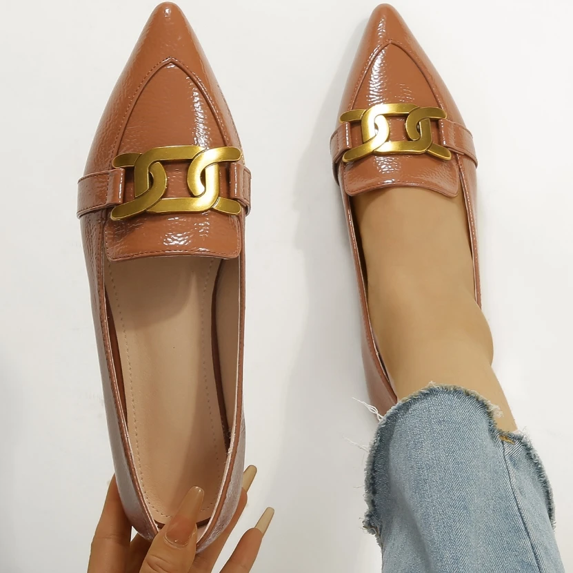 

2022 Spring Summer New Women's Shoes Shallow Mouth Casual Flat Sole Loafers Single Shoes British Style Pointed Toe Leather Shoes