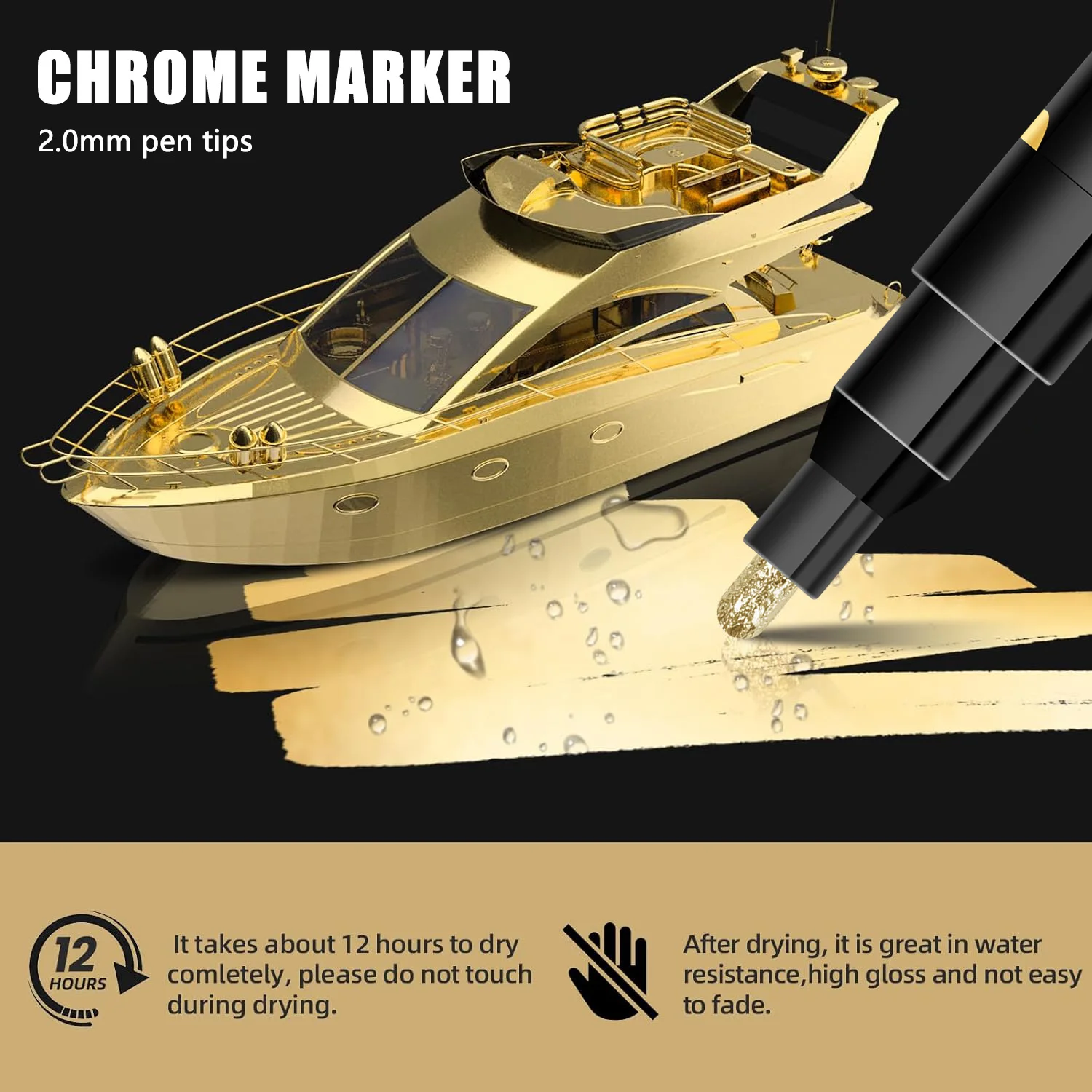 Chrome Mirror Marker Pen 1/3/5 Pcs 2mm DIY Reflective Paint Pens Permanent Gold Silver Copper Marker Model Painting Marking