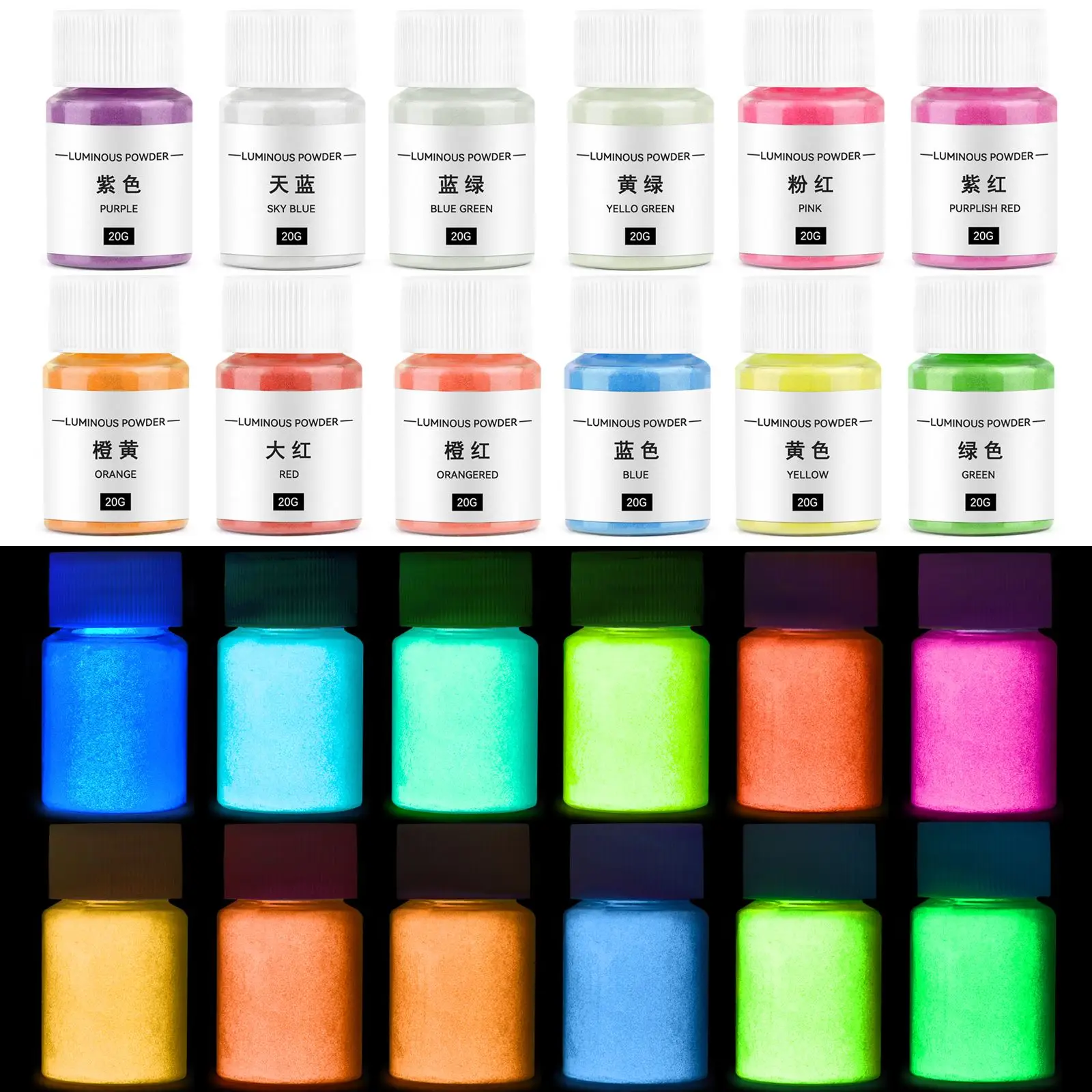 Soy Candle Wax Pigment Candle Dyes Kit Candle Dyes Pigment 20g Long Lasting Candle Luminous Powder Non-Toxic Luminous Fluorescent Pigments DIY Glitter Candle Nail Dye Making Material