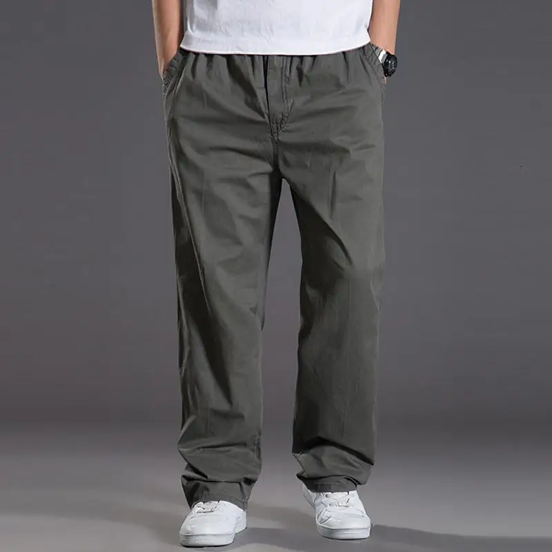 

Mens casual Cargo Cotton pants men pocket loose Straight Pants Elastic Work Trousers Brand Fit Joggers Male Super Large Size