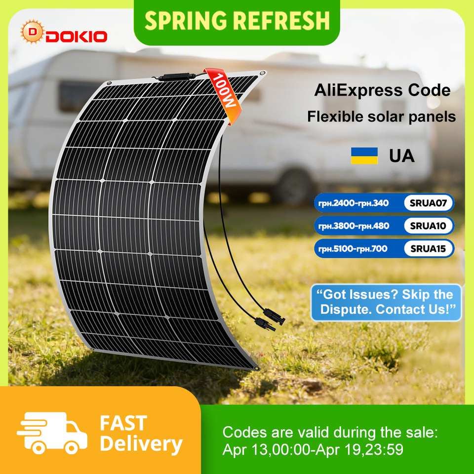  Dokio Ukraine 18V Monocrystalline Silicon 100W/200W/400W Flexible Solar Panel Rechargeable 12V Battery Waterproof Solar Panel Ch 
