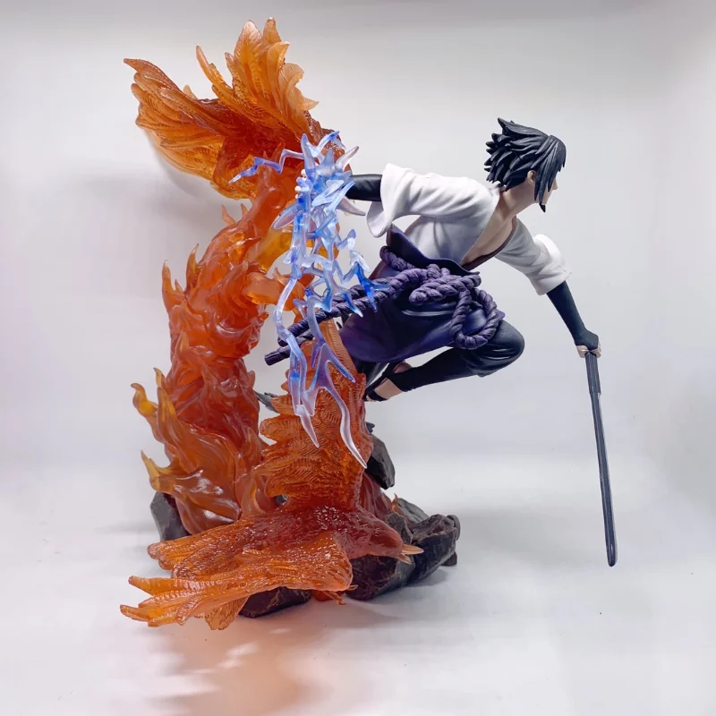28CM Anime NARUTO Uchiha Sasuke with Arms Flame Battle Form Statue PVC Standing Action Figure Model Toys Gift Birthday Gift