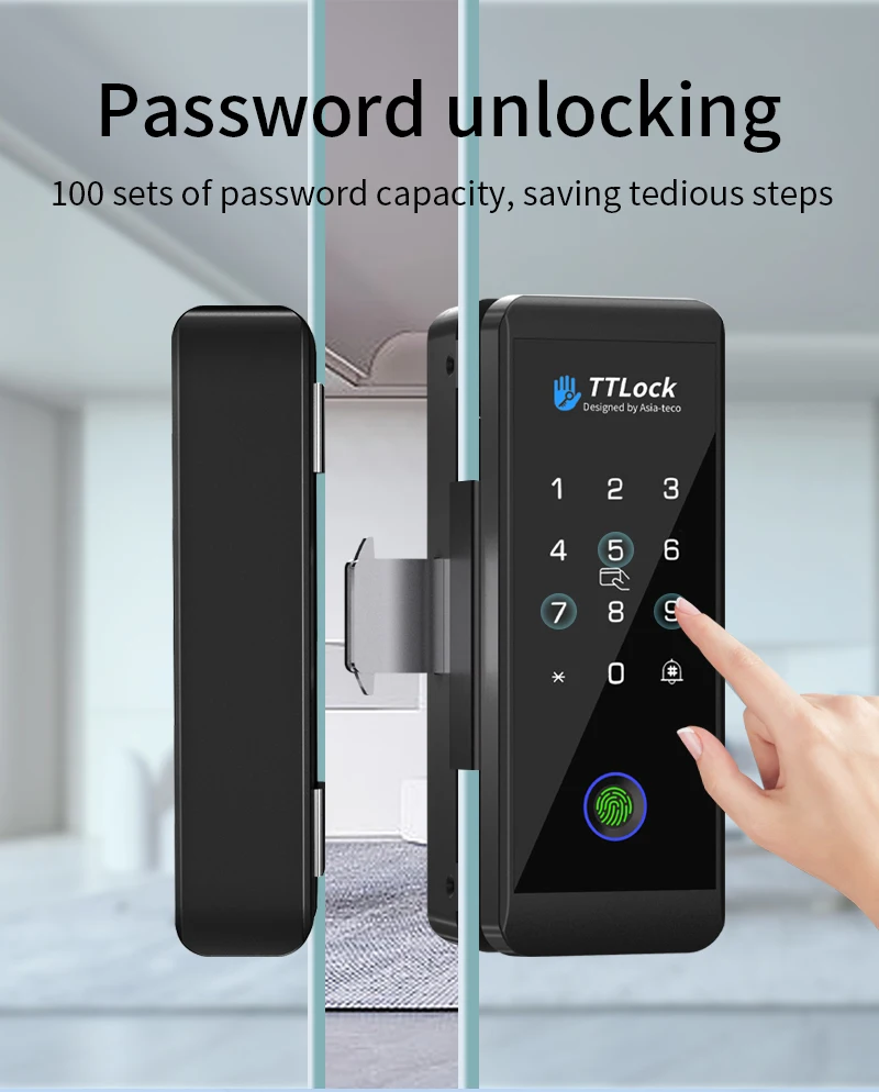 Ttlock APP Wooden Glass Door Lock Bluetooth Remote Unlock Fingerprint App Card P