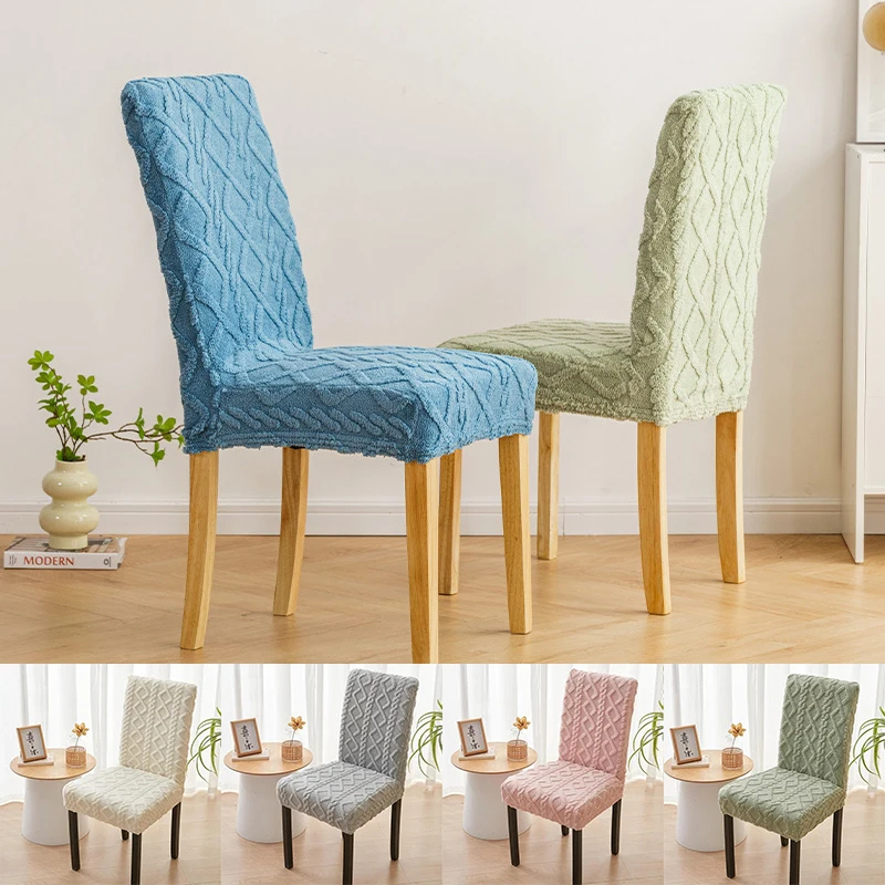 

Thicken Plush Dining Chair Cover Jacquard Stretch Chair Seat Slipcover Winter Warm Chairs Covers for Living Room Kitchen Wedding