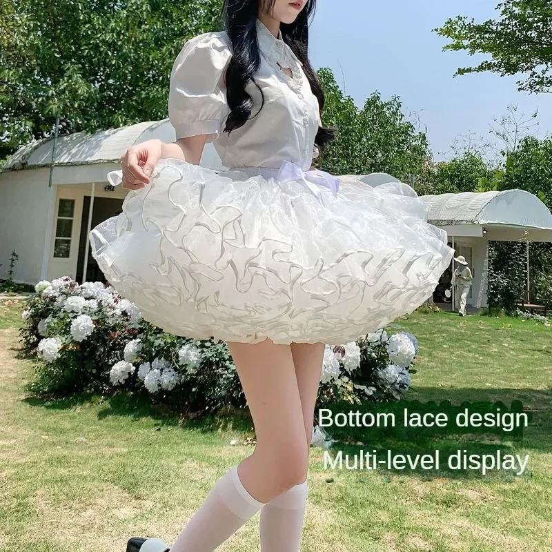 

Women Ruffled Petticoat Fluffy Bubble Skirt Carmen Violent Crinoline Underskirt No Hoop Boneless Lolita Puffy Skirt Mini Skirt