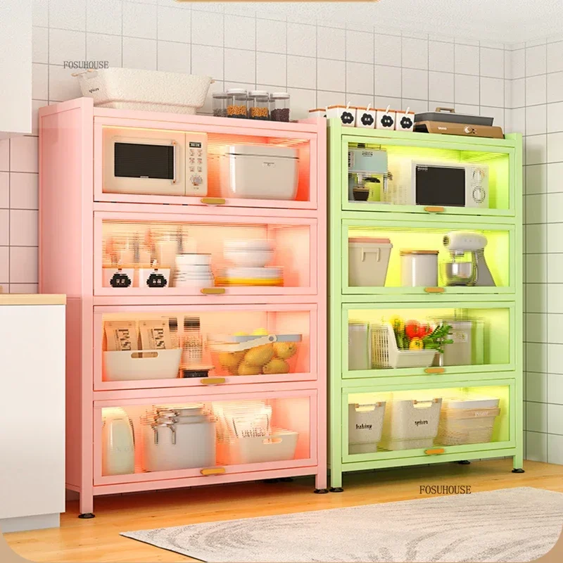 Modern Carbon Steel Kitchen Cabinets for Home Multi-layer Dustproof Pink Cabinet Creative Simple Design Furniture for Kitchen