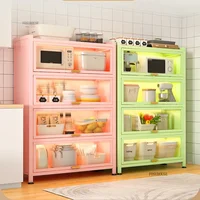 Modern Carbon Steel Kitchen Cabinets for Home Multi-layer Dustproof Pink Cabinet Creative Simple Design Furniture for Kitchen 1