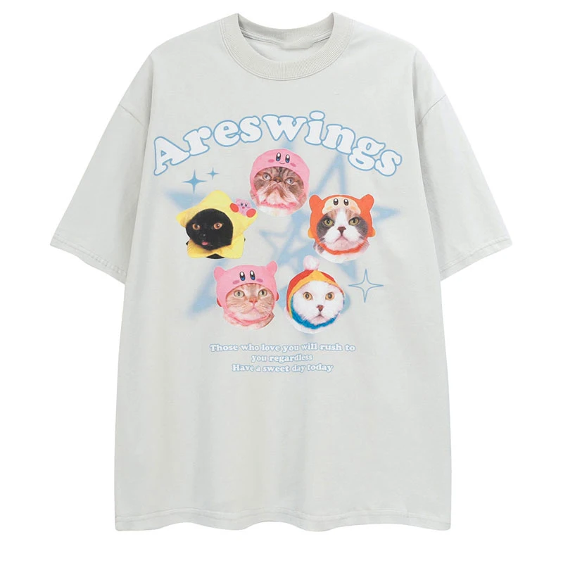 

Harajuku T Shirt Streetwear Funny Cats Graphic Print Cotton Loose Tshirt 2023 Men Hip Hop Fashion Casual Short Sleeve Tee Tops