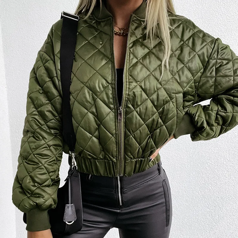 

2022 Winter Coat Women Fashion Rhomb Jacket Cardigan High Street Type Cotton Clothing Fashion Thin Warm Warm Women's Clothing