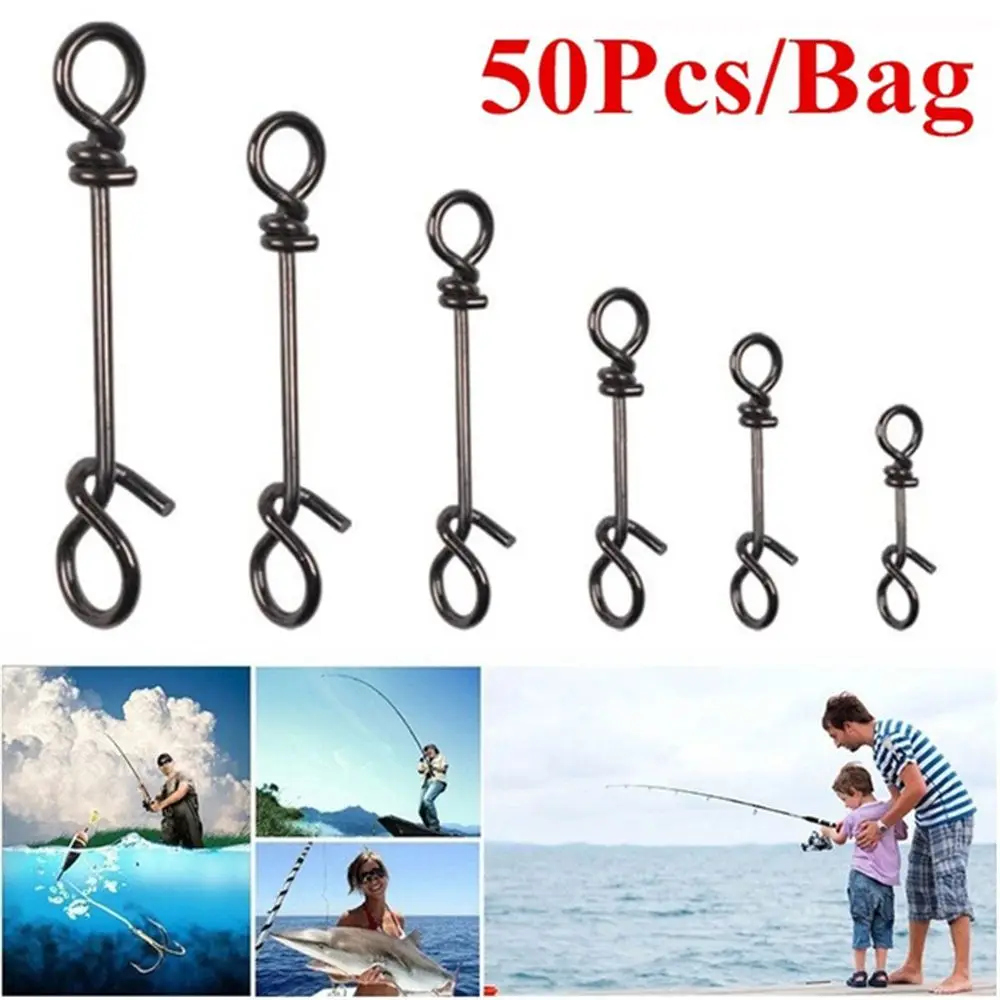

50Pcs/Bag Stainless Steel Connector Fishing Fastach Clips Fishing Snaps Swivel Rolling Quick Connection Accessory