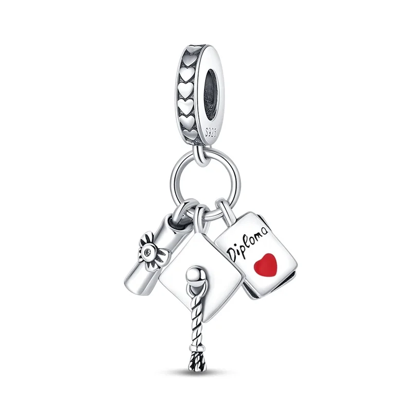

Classic 925 Sterling Silver Bachelor's Hat Degree Certificate Book Triple Charm Fit Pandora Bracelet Student Graduation Jewelry