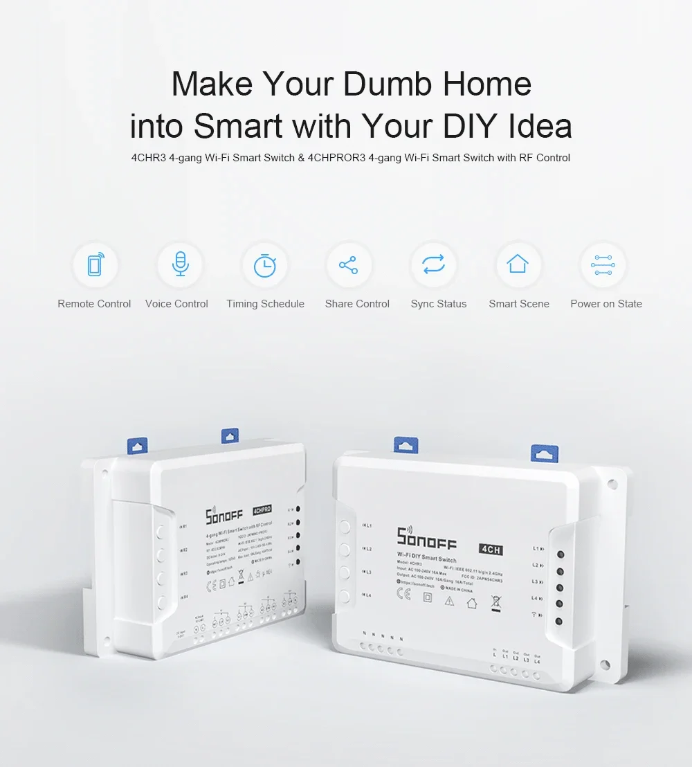 SONOFF 4CH R3/4CH PRO R3 4 갱 Wifi 스마트 스위치 DIY RF 스위치 모듈 APP 원격 스위치 무선 스마트 홈 작동 Alexa Google