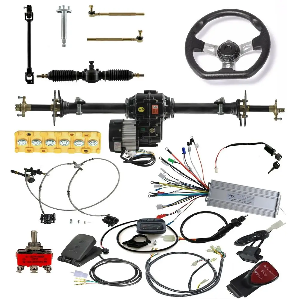 

760mm Go Kart Rear Axle Kit + 48V 1000W Differential Motor Front Steering ATV Assembly for Go Kart ATV Quad Buggy