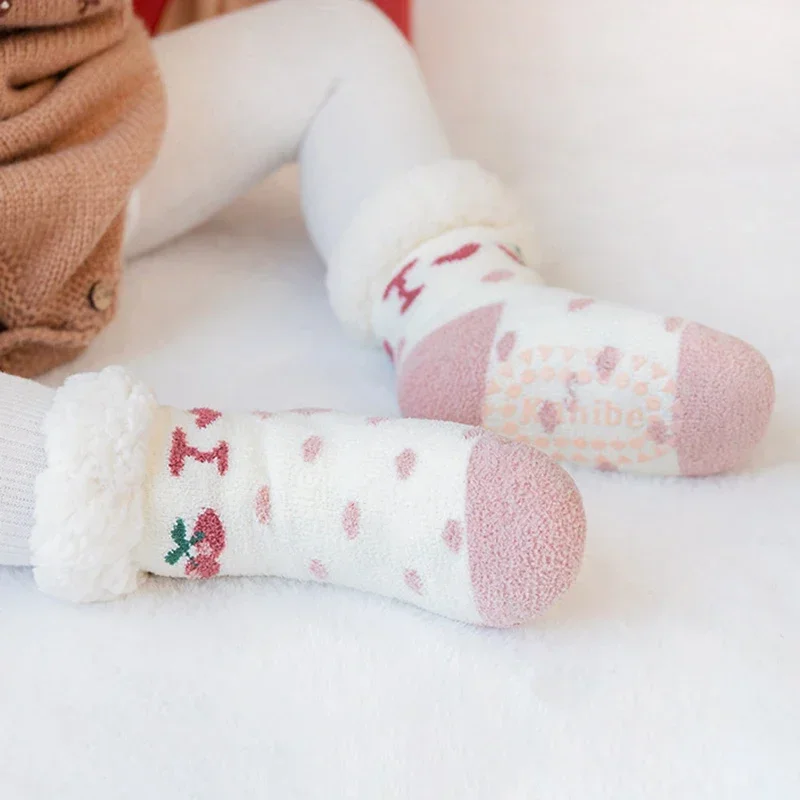 Cute Baby Warm Anti-slip Christmas Long Slippers Winter Thicken Wool White Thermal Floor Socks for Infants Boys Girl Accessories