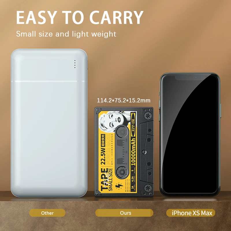 Remax Power Bank 10000mAh Tape Built-in Cable Power Bank QC Fast Charging USB LED Digital Display Retro for iPhone Huawei Xiaomi