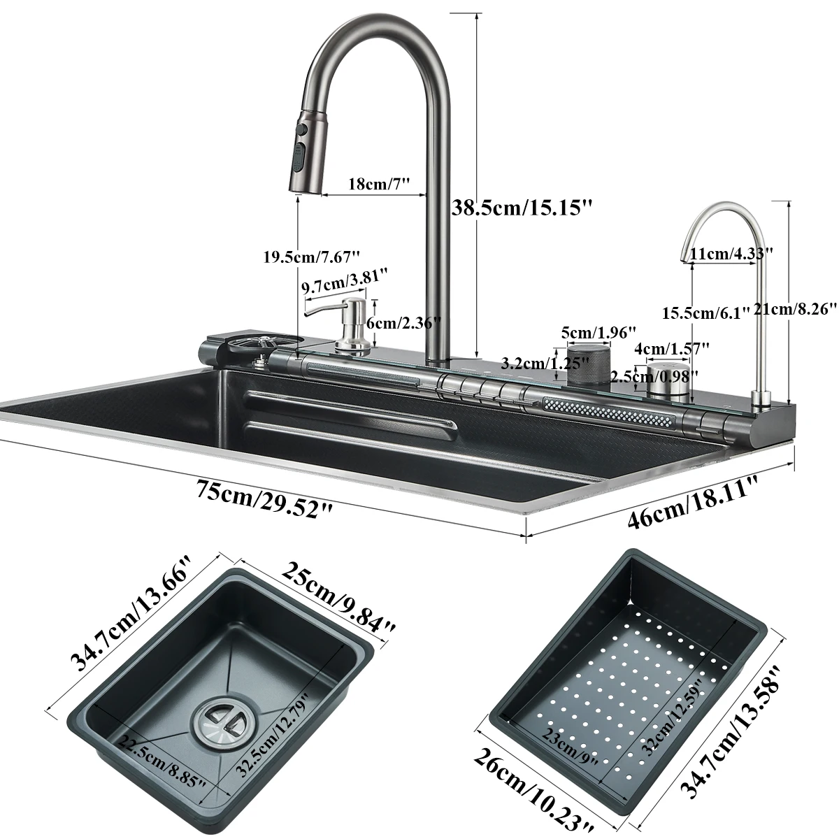 Stainless Steel Kitchen Waterfall Sink Digital Display Large Single Sink Dish Basin Sink Purification water Cup Washer Crane 6
