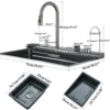 Stainless Steel Kitchen Waterfall Sink Digital Display Large Single Sink Dish Basin Sink Purification water Cup Washer Crane 6