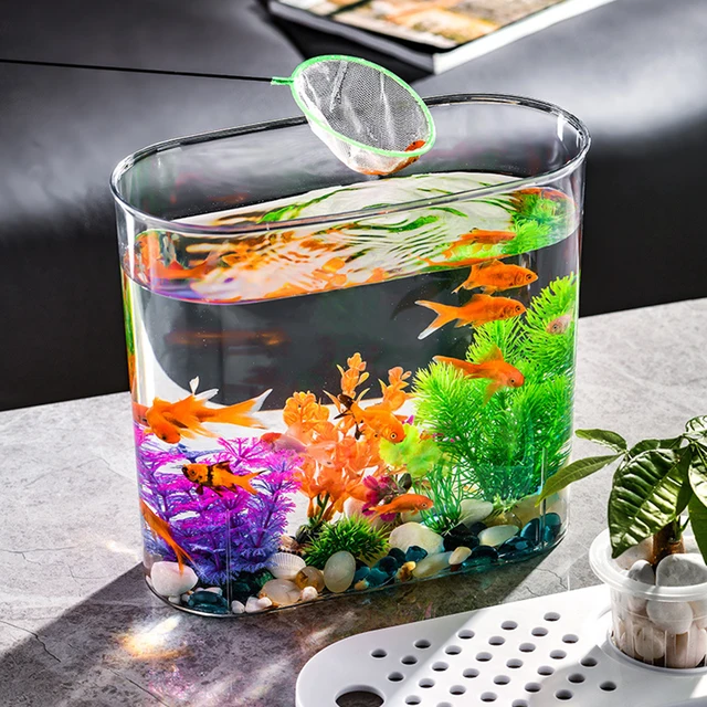 Plastic Tabletop Fish Tank Shatterproof Aquaponic Fish Bowl Hydroponics  Aquaponic Planter Soil Cultivation for Home Office Decor