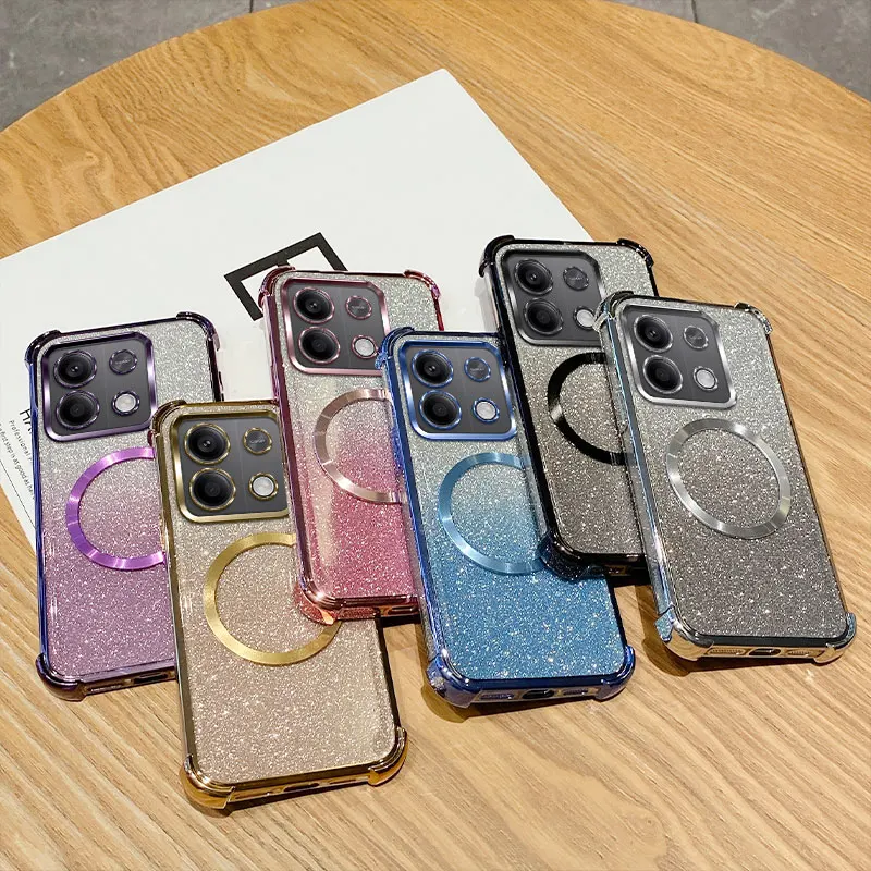 Plating Shockproof Clear Magnetic Ring Glitter Phone Case