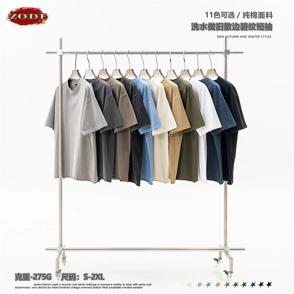 ZODF Retro 2025 Summer Men Washed 275gsm Cotton T-Shirts Unisex Oversized Loose Edge Washed T Shirt Tees Streetwears HY0972 5