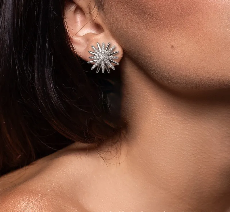 European and American Fashion Flower Full Zircon Earrings