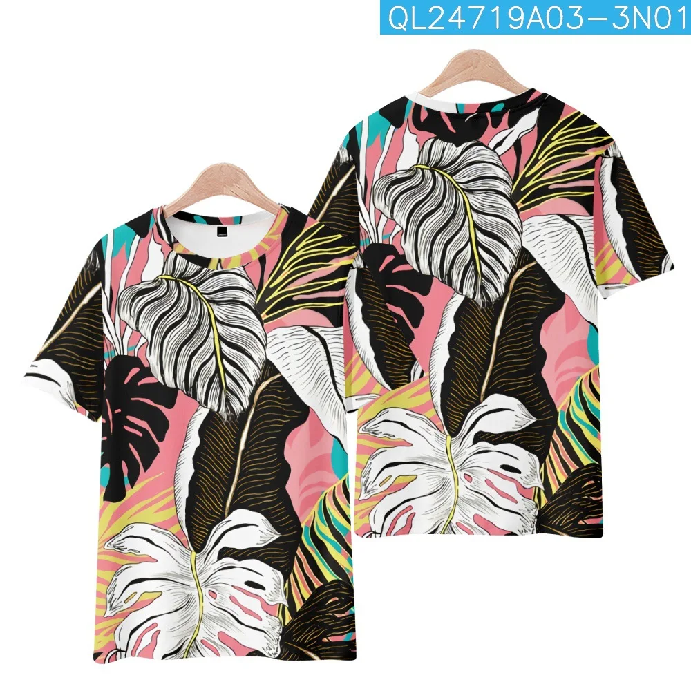 

Tropical Plants Leaves Printed Short Sleeve Round Neck Casual T-Shirt Men Women Fashion Streetwear Versatile Hip Hop Top Tees