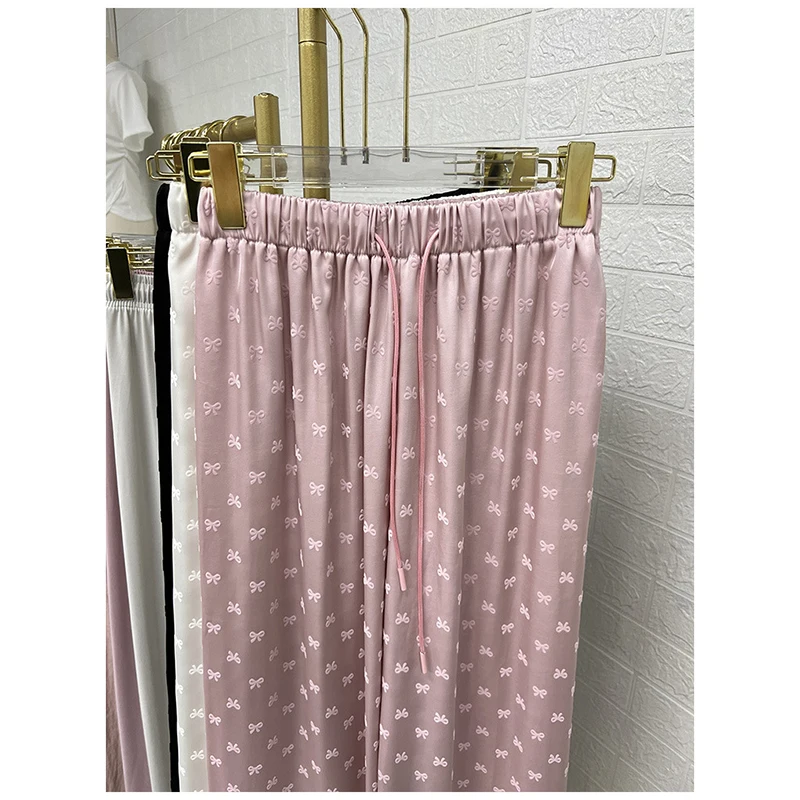 Acetate Satin Ice Silk Wide-leg Pants Summer High-waisted Loose Slim Design Straight-leg Cool Trousers Casual Pants for Women