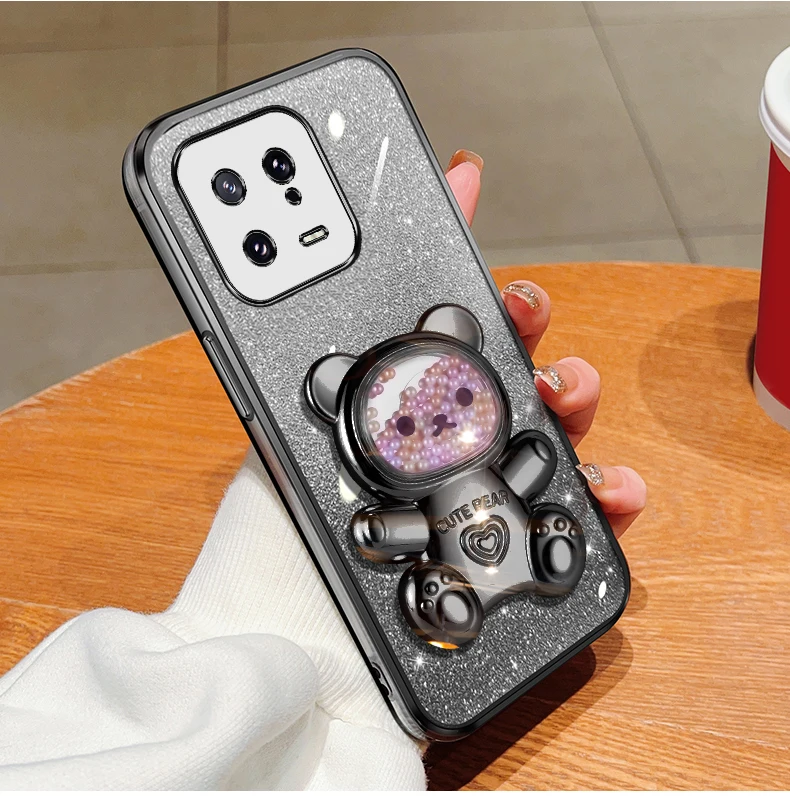 Coque de téléphone à paillettes pour Xiaomi Mi 13 Lite Pro, Mi 13, 14 Pro Lite, 13Lite, 14Pro, 13Pro, Mi 11, 12, motif ours Quicksand_voghion.com