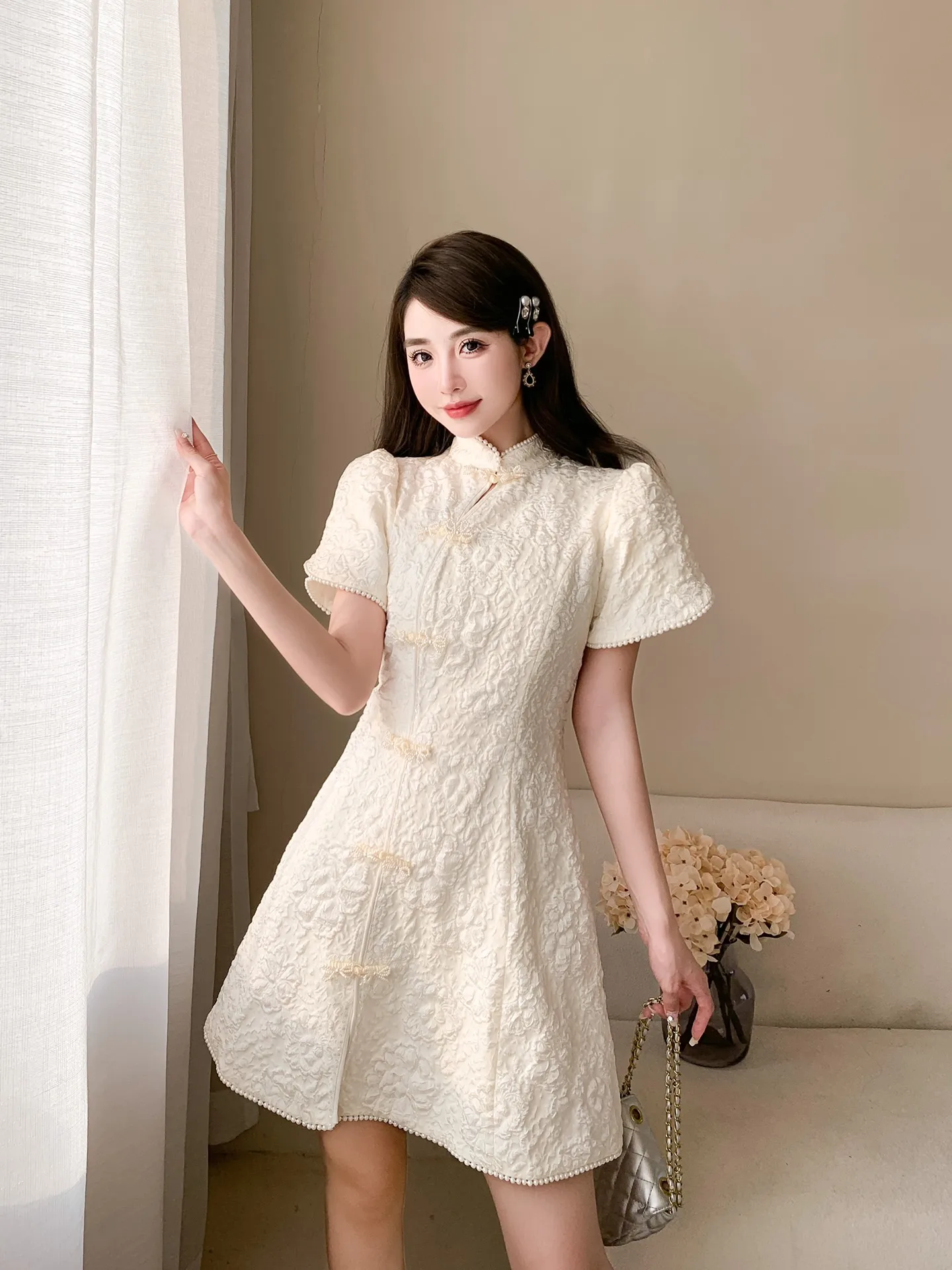 

2023 spring and summer women's clothing fashion new Stand Collar Dress 0526