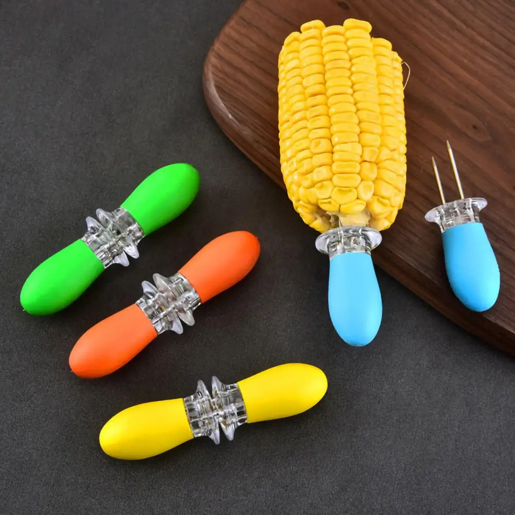 1 Pair Corn Holder Food Grade Corn Skewer Heat Resistant Fork Barbecues Stainless Steel Cob Holder Kitchen Supplies corn fork bbq tool