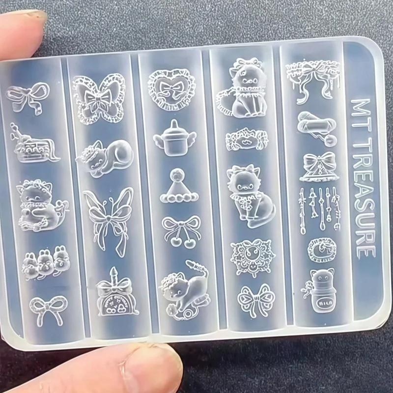 귀여운 몰타 개 나비 넥타이 고양이 레이스 3D 베이킹 몰드 네일 아트 실리콘 몰드 디저트 및 공예용 투명