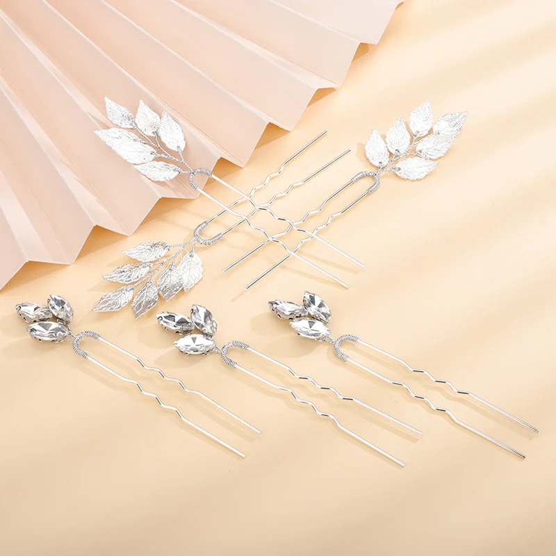 Vintage Gold Leaves 6PCS Hairpins Rhinestones Hair Clips Bridal Headwear Handmade Head Jewelry Tiaras Wedding Hair Accessories