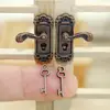Mini Furniture Pull Keyhole Plate Brass Knobs Dollhouse Lock Key Set Miniature Door Handles Doll House Gift DIY Accessories 2