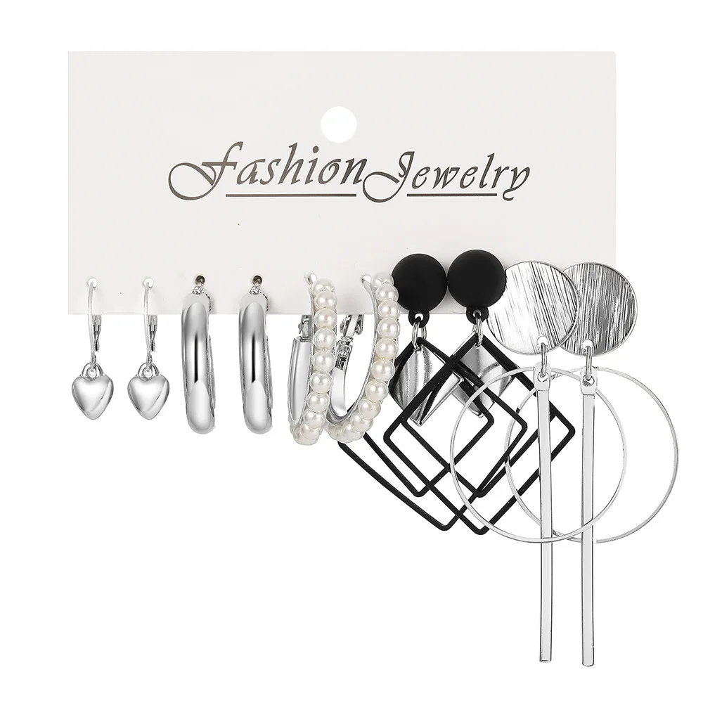LATS Boho Big Circle Hoop Earring Set for Women Gold Color Bohemia Vintage Pearl Square Earring Heart Zircon Ear Studs Jewelry 29
