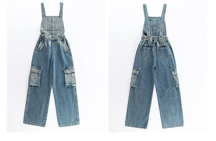 2025 Spring/Autumn Girls Denim Overalls Trendy Detachable Wide-Leg Jeans for Kids Stylish Versatile Casual Two Wear Trousers