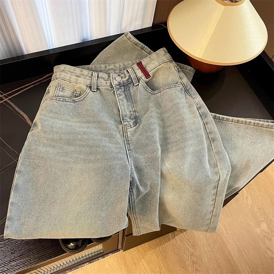 Embroidery Velvet Lined Wide Leg Jeans Winter Design Casual High Waist Baggy Straight Vaqueros Korea New Warm Woman Denim Pants