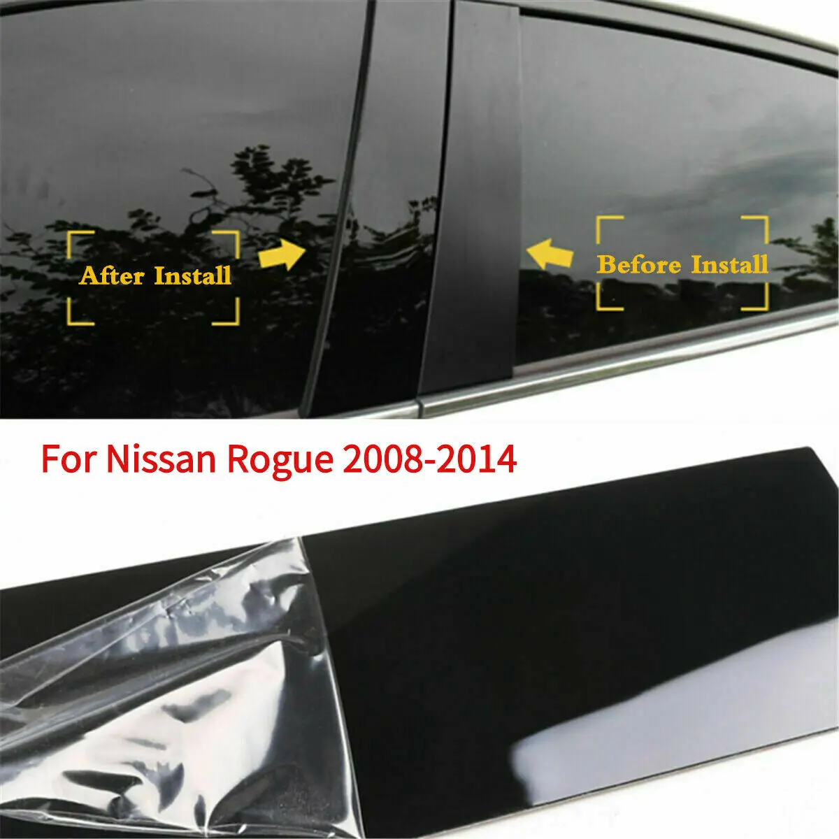 

6pcs/Set Door Window Trim Pillar Posts Glossy Black Pillar Molding Cover Fit FOR Nissan Rogue 2008-2014